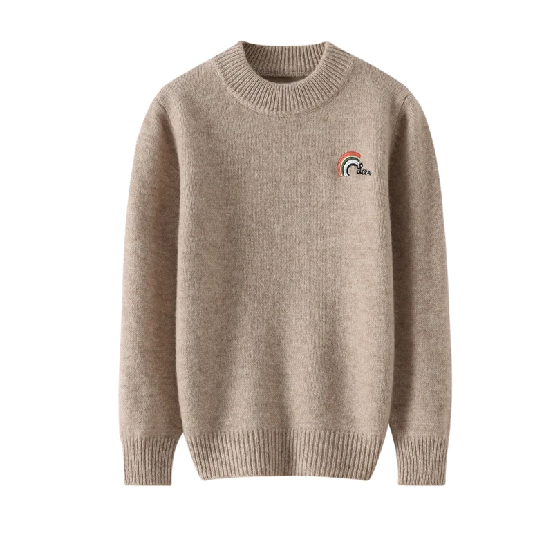 100%羊毛儿童彩虹刺绣款加厚羊毛衫男女童秋冬半高领保暖宝宝打底