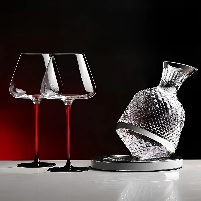 【一壶两杯】高档勃艮第红酒杯套装旋转不倒翁醒酒器家用水晶玻璃