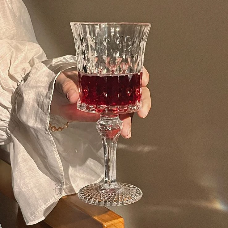 浮雕高脚杯复古香槟杯高颜值家用女红酒杯玻璃水杯子小众ins法式
