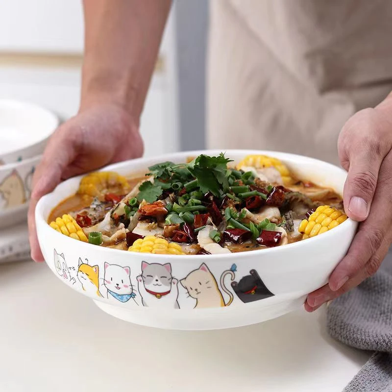 9英寸大汤碗陶瓷卡通猫咪可爱简约家用饭碗北欧大碗汤盆创意面碗