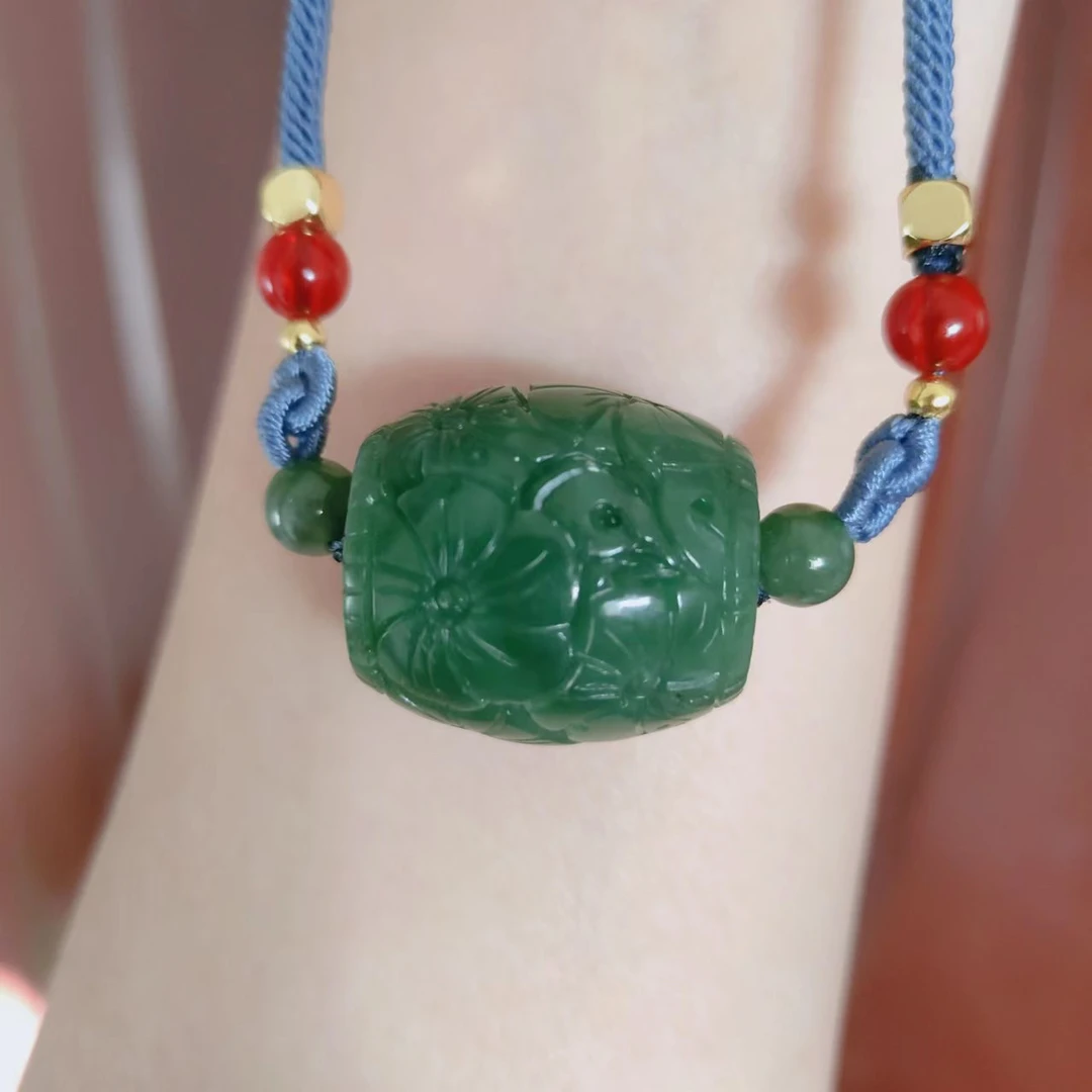 和田碧玉锁骨项链手工雕刻花珠手串配饰