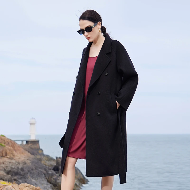 003高端双面羊毛大衣女中长款2024新款气质双排扣羊毛外套秋冬季