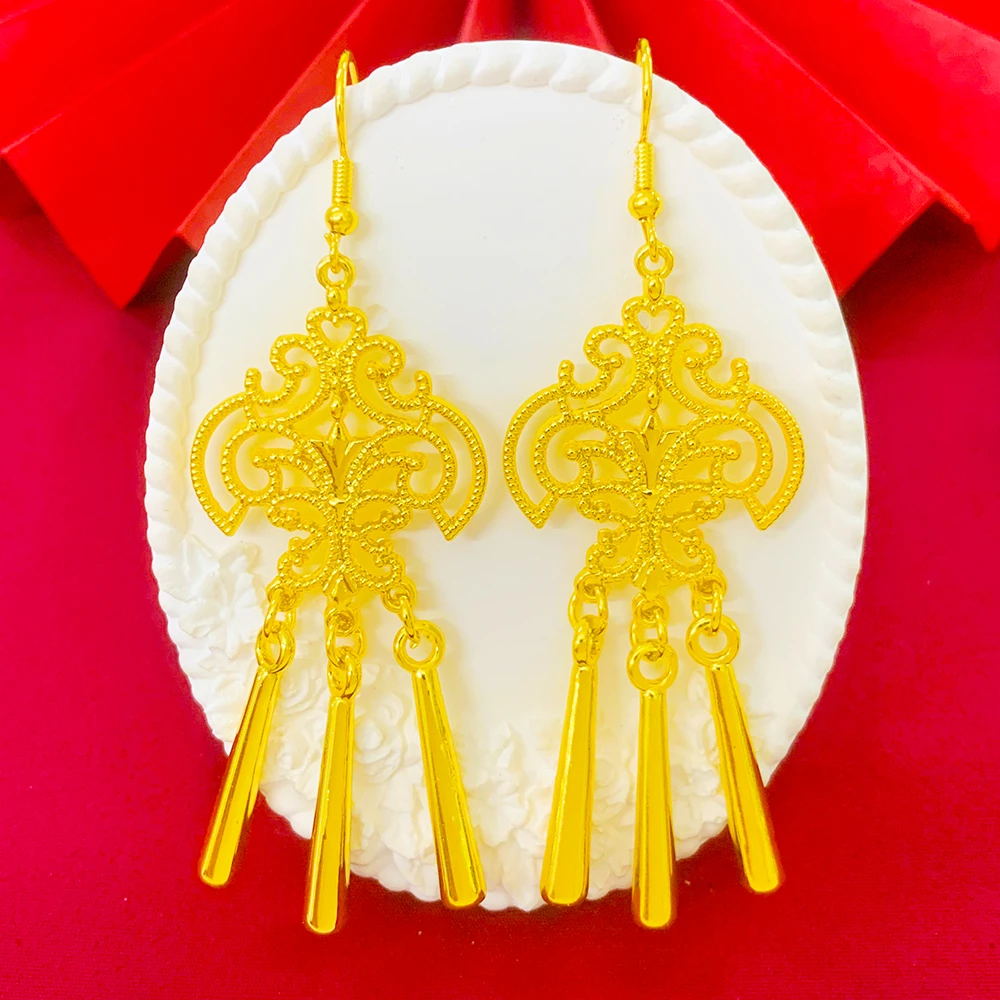 铜合金耳饰 【花朵图腾流苏耳钩】民族风耳坠复古宫庭重工耳环