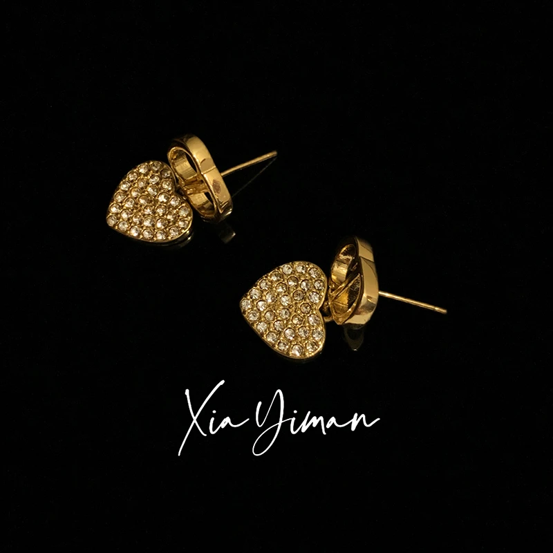 铜合金合成锆石耳饰 【夏一曼】 微镶精致爱心耳环