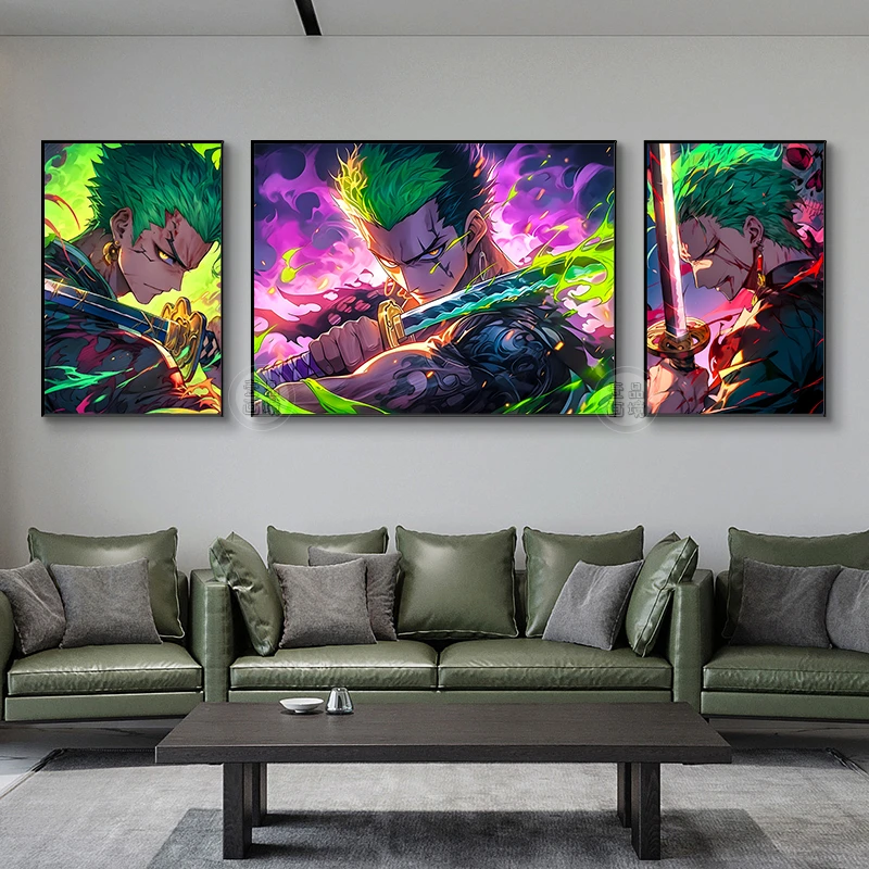 【直播福利】海贼王索隆系列三联挂画动漫高清网咖电竞房卧室装饰画