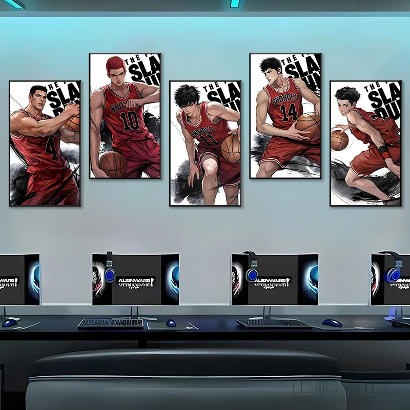 卡通动漫灌篮高手帅气流川枫樱木花道三井寿五联电竞房卧室装饰画