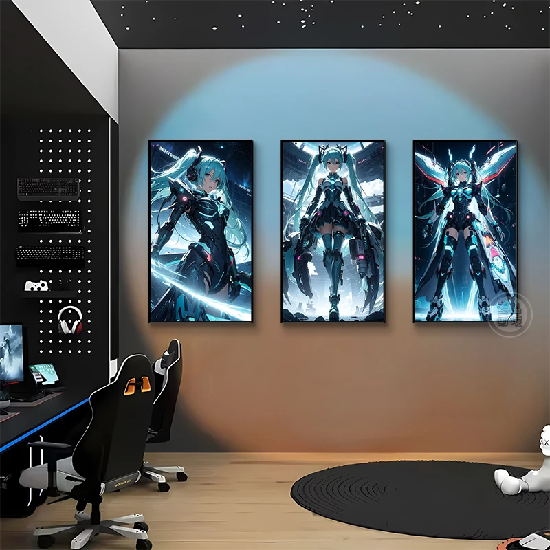 初音未来三联挂画二次元周边动漫装饰画网咖吧电竞房间客厅装饰画