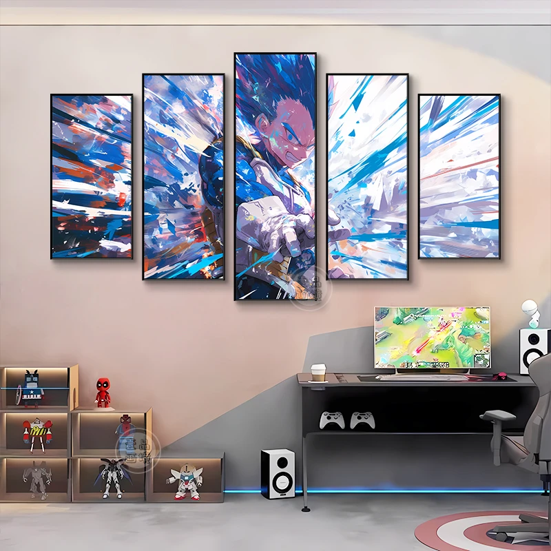 七龙珠超级赛亚人五联挂画二次元热血网咖电竞酒店卧室客厅装饰画