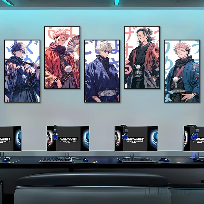 咒术回战动漫五条悟悠仁虎杖二次元动漫周边五联电竞房卧室装饰画