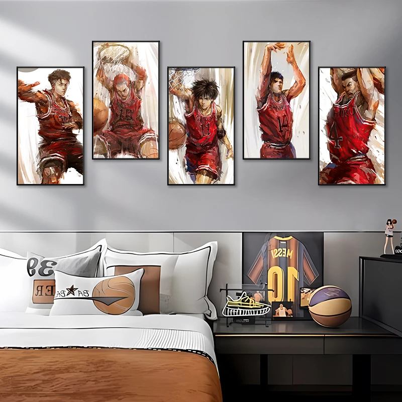 灌篮高手爆款五联画劲爆动漫周边流川枫樱木花道电竞房卧室装饰画