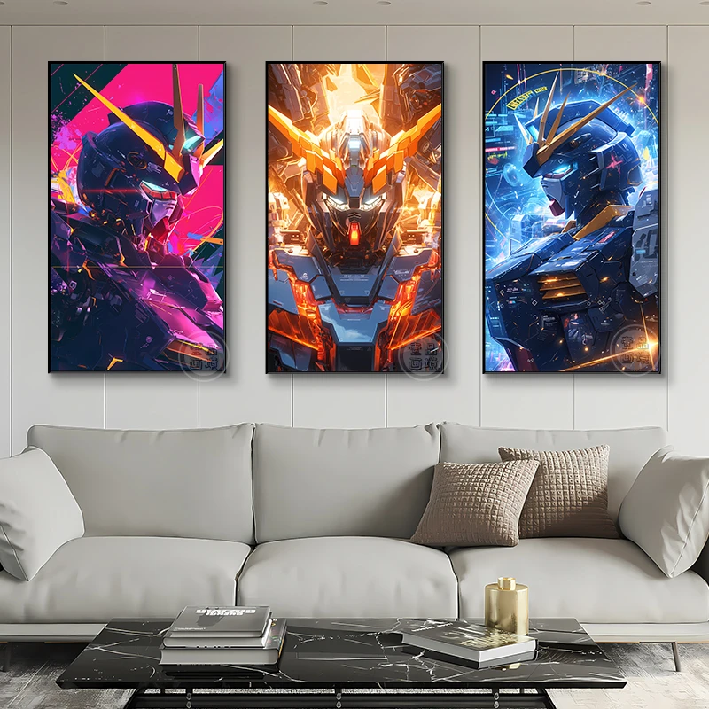 【直播福利】高达机动战士三联画元祖强袭独角兽网咖吧电竞房装饰画