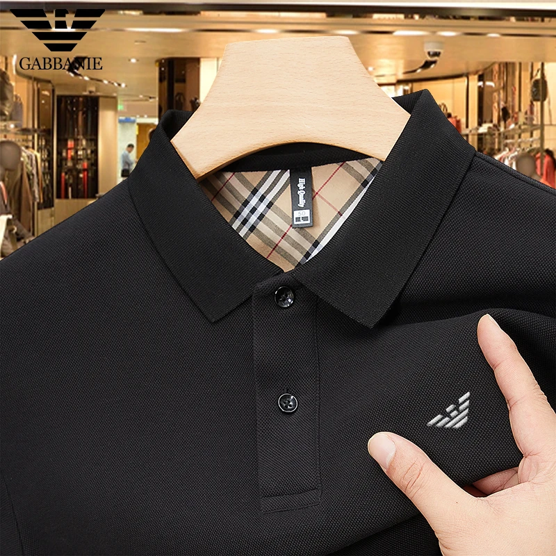 专柜正品100%纯棉格子长袖T恤男秋冬新款商务休闲百搭翻领POLO衫