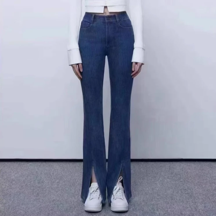 阿玛施AMASS【巴黎街头】高腰时尚修身显瘦开叉加绒微喇裤5100467