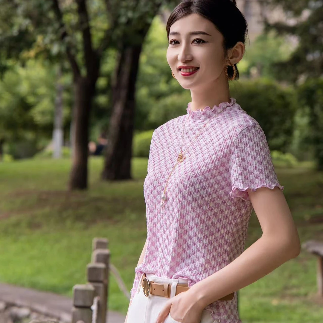 阿玛施AMASS【桃桃心事】时尚复古显瘦百搭修身T恤5300603