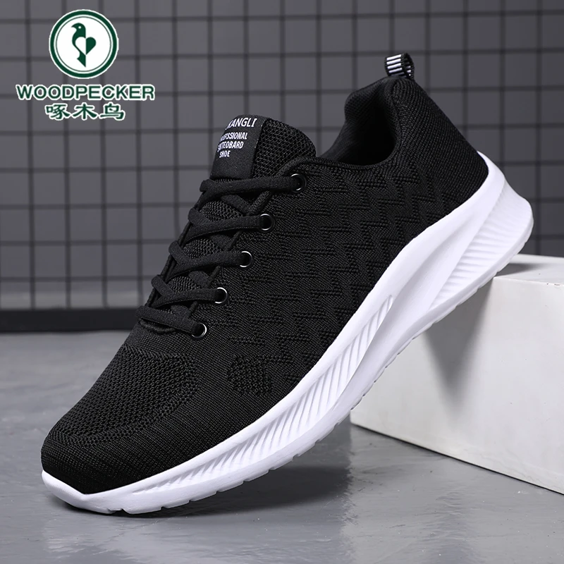 啄木鸟官方正版男鞋冬季上班网面飞织运动鞋休闲专用潮鞋男士鞋子