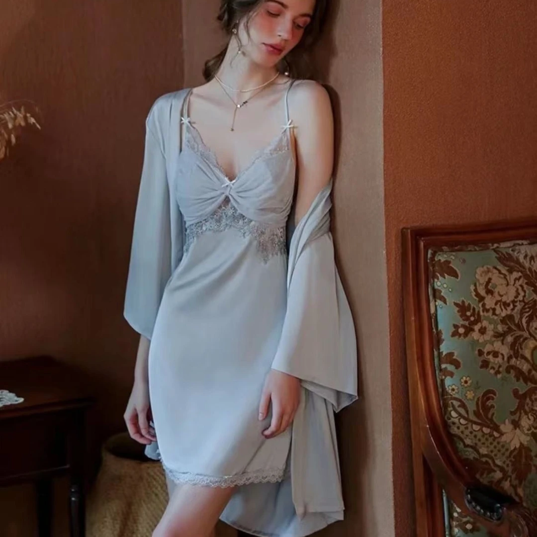 【夜美人】吊带性感睡裙蕾丝夏季纯欲法式露背带胸垫睡裙