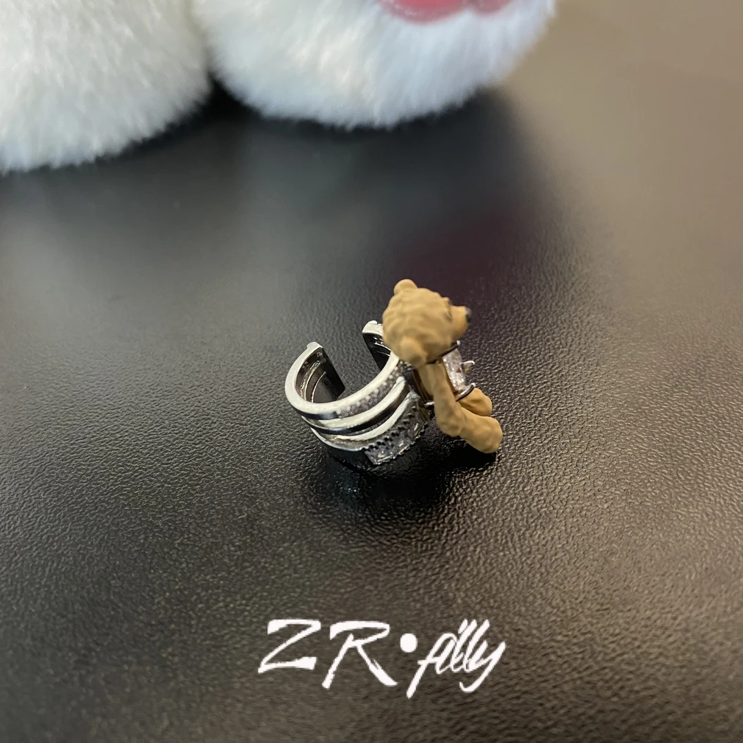 铜合金合成锆石耳饰 时尚个性小熊耳夹3726