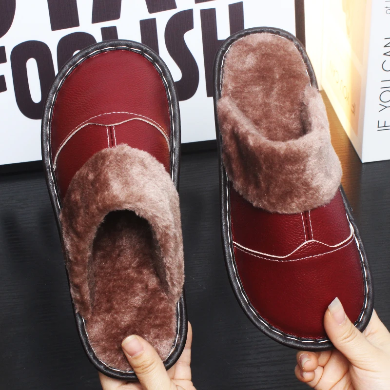 【头层牛皮】真皮皮拖鞋男女情侣室内防滑冬款家用保暖防水棉拖鞋