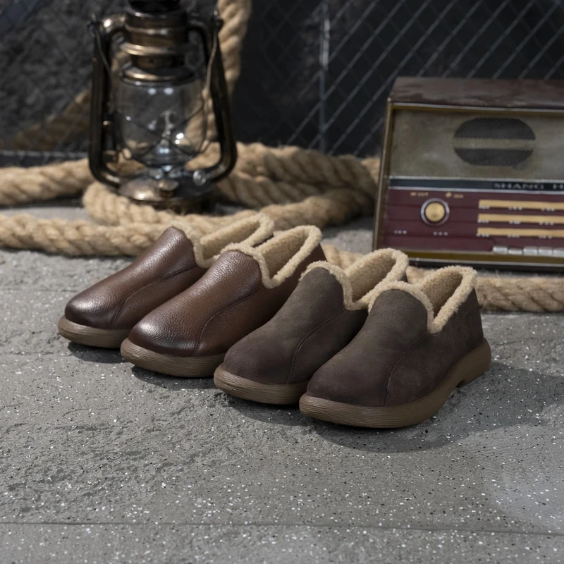 保暖2023年冬季头层牛皮内里法兰绒新款手工复古真皮女鞋8068-29