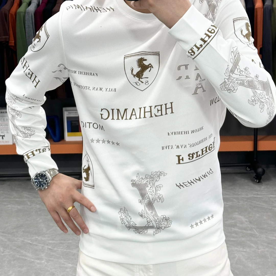 欧货潮流卫衣男士春秋新款时尚修身打底衫圆领长袖T恤秋季男上衣