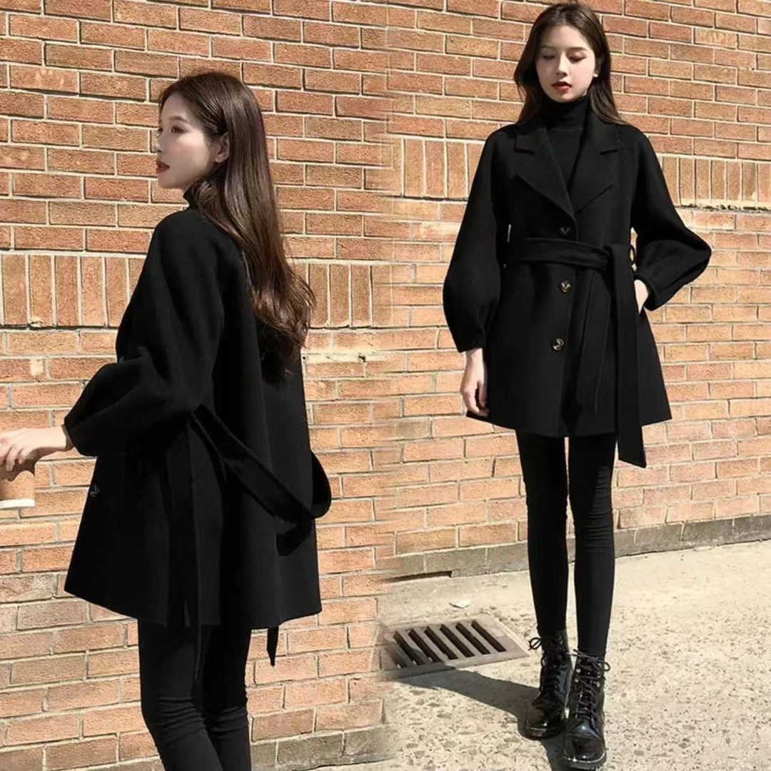 秋冬新款毛呢韩版外套赫本大码呢子大衣显瘦中长款收腰小个子气质