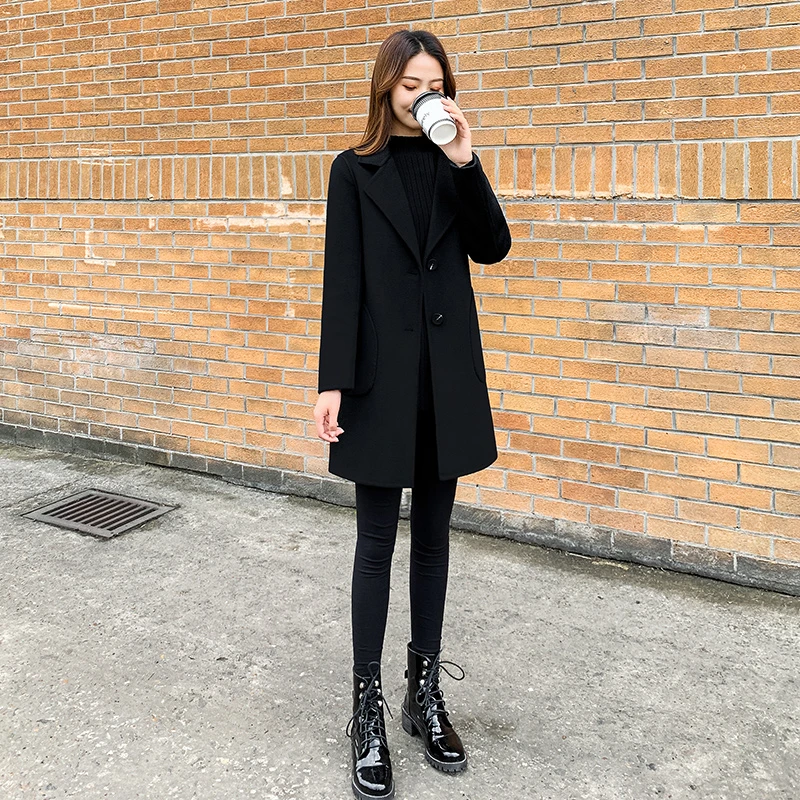 大码女胖mm秋冬季新款显瘦毛呢外套大衣加厚小个子显瘦西服领显瘦