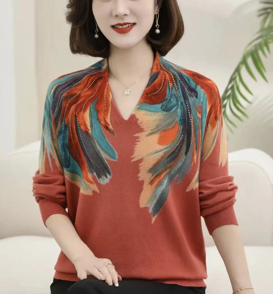 馨雅严选 凤尾针织烫钻时尚洋气百搭小衫