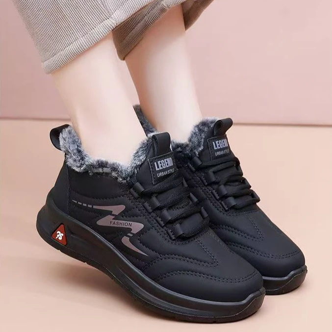 2024冬季保暖中老年防水棉鞋雪地靴防滑软底妈妈鞋加绒兔毛百搭