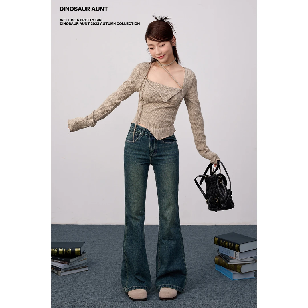 【清仓】DINOSAUR AUNT恐龙阿姨 复古显瘦微喇牛仔裤