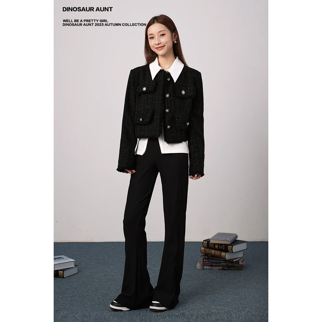 【清仓】DINOSAUR AUNT恐龙阿姨 黑色显瘦微喇休闲裤
