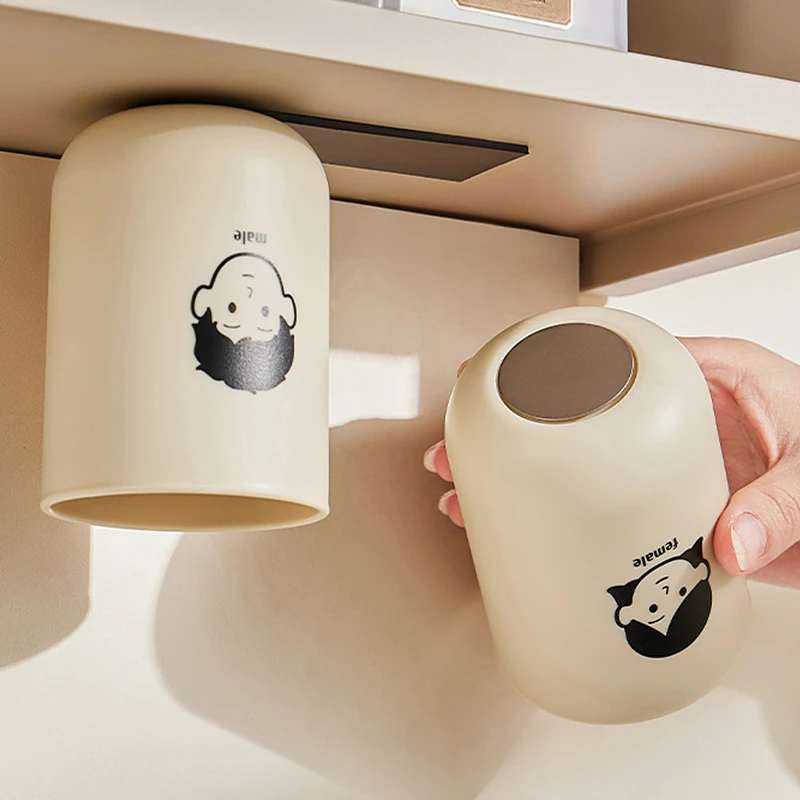 镜柜底磁吸牙刷架亲子漱口杯一家三口牙刷牙杯置物架壁挂倒扣磁力