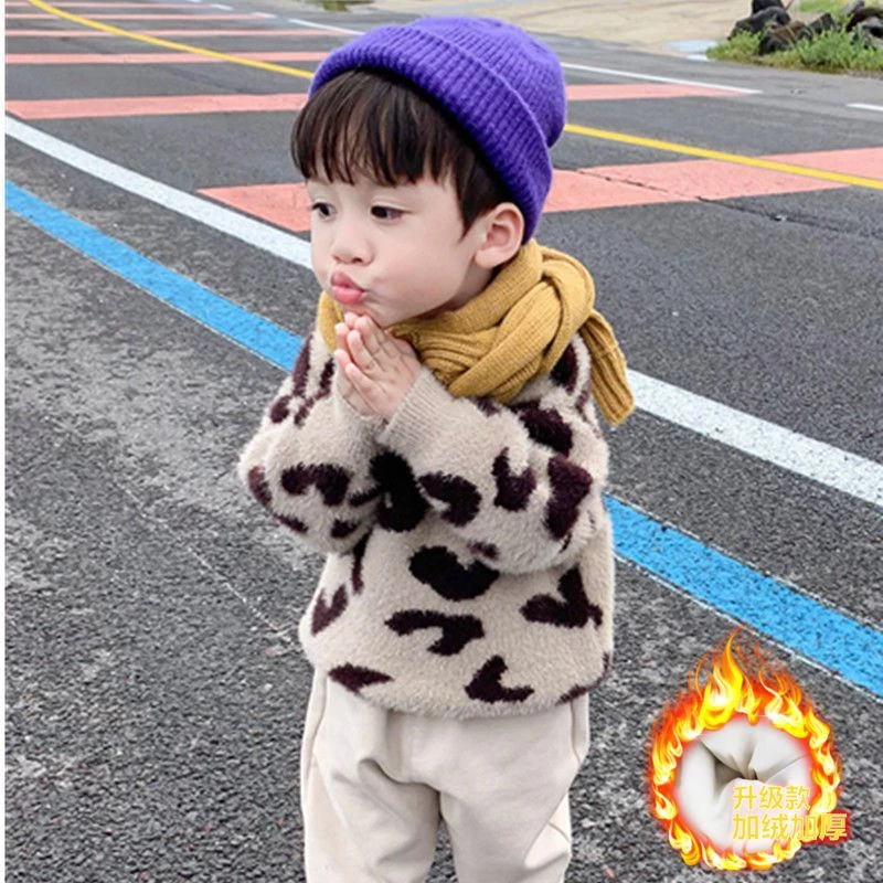 男女童水貂绒毛衣洋气2023秋冬韩版儿童宝宝套头上衣 加绒/不加绒
