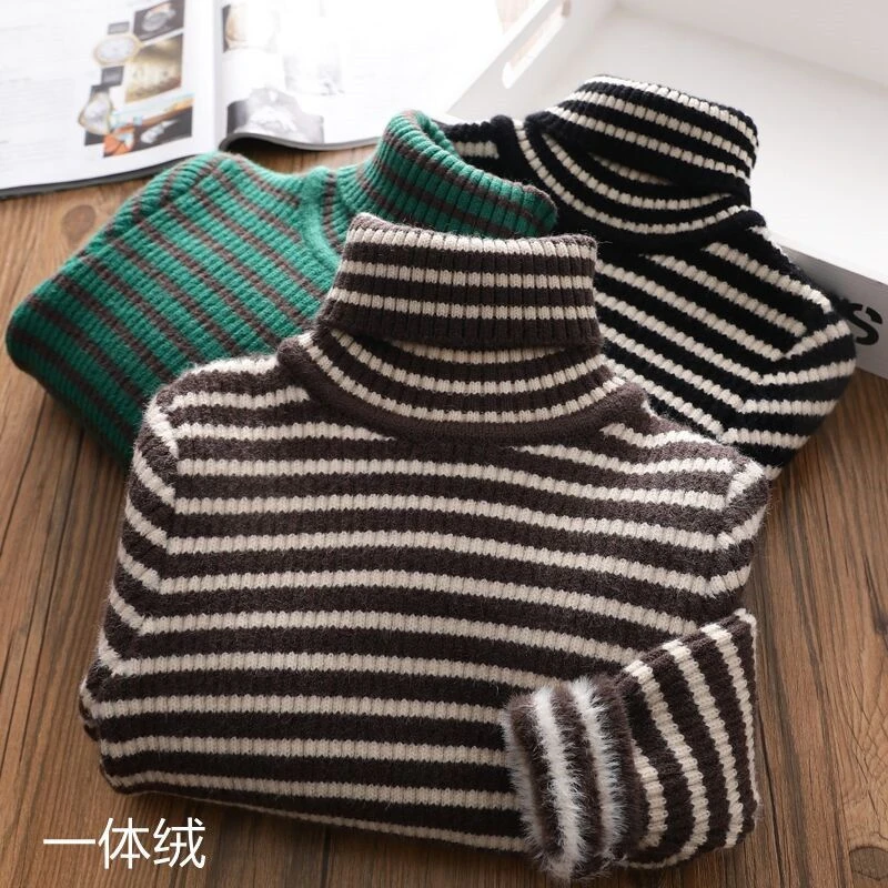 女童加厚一体绒毛衣冬季新款儿童打底衫中大童高领保暖软糯针织衫