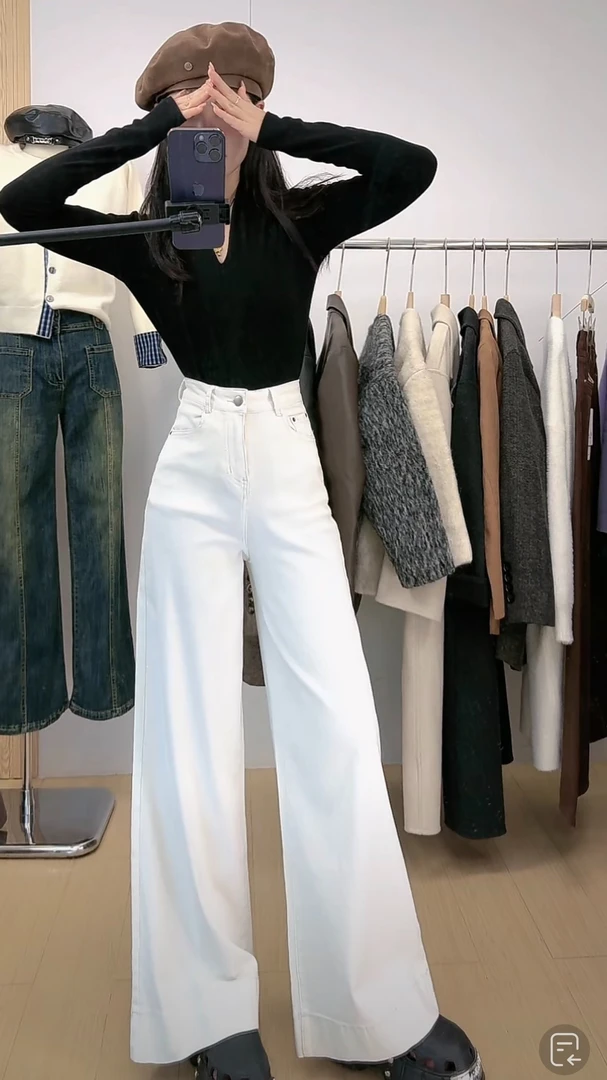 【黎黎推荐JC101】白色牛仔裤百搭秋季新款显瘦大裤腿裤裙休闲101