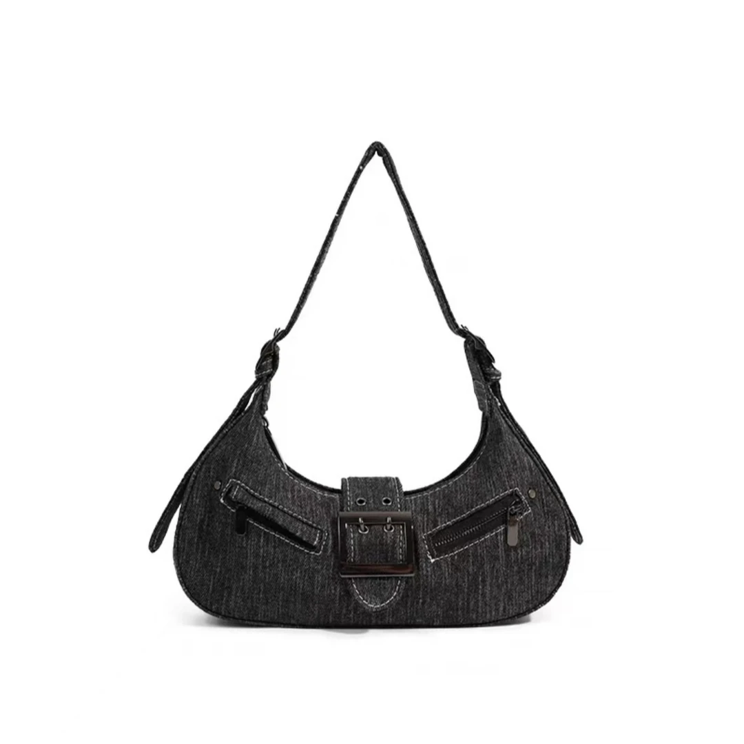 2024春夏新款女士复古腋下包时尚潮流丹宁洗水单肩手提包潮