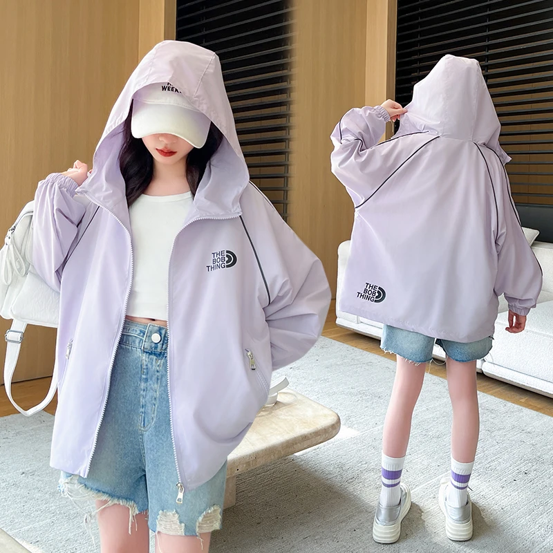 女童夏季防晒衣2024新款中大童透气防紫外线防晒服海边薄款外套潮