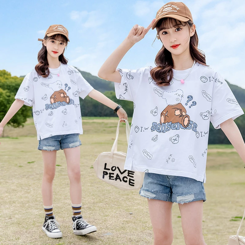 女童夏季短袖t恤2025新款中大童卡通半袖夏款小女孩夏装运动上衣