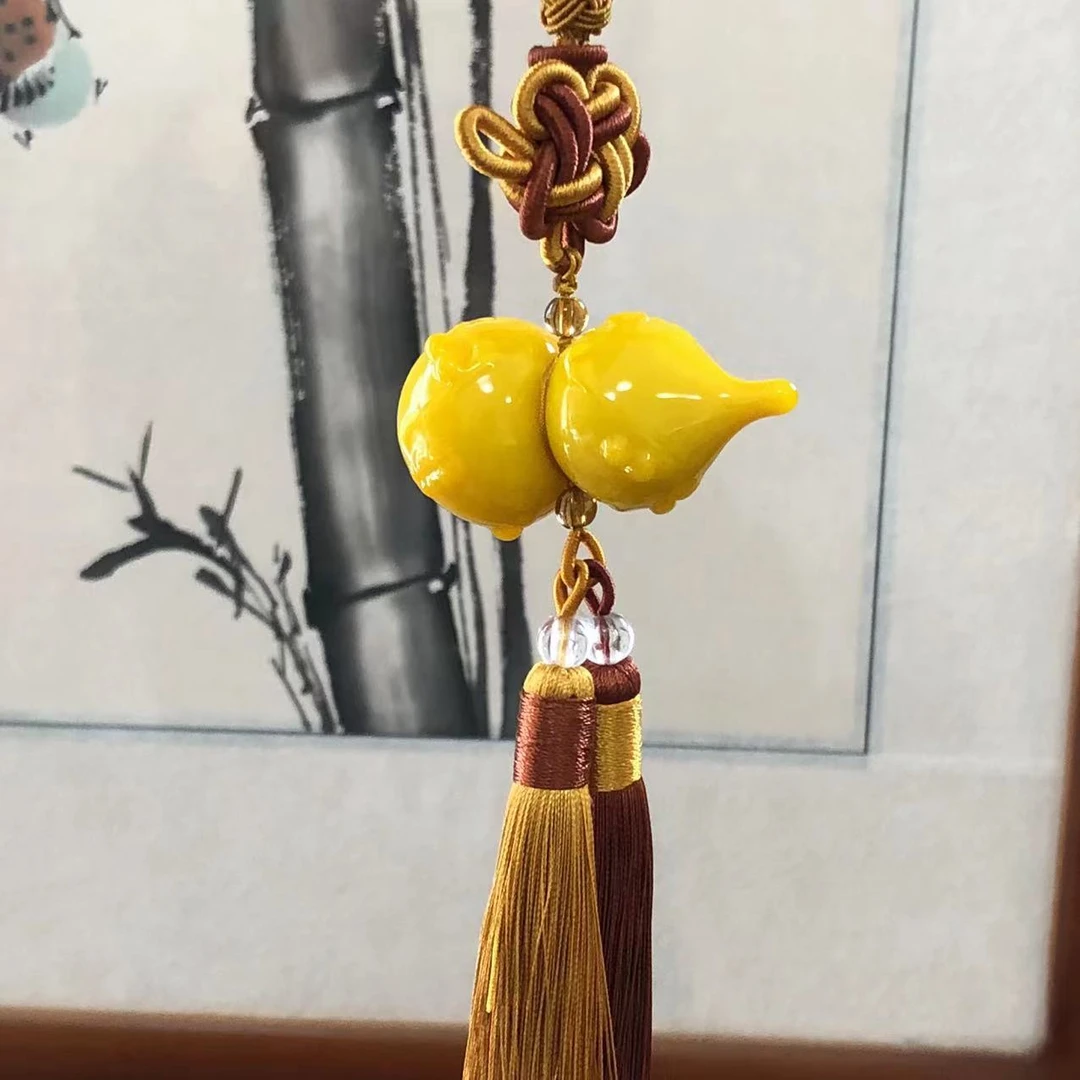 淄博博山手工琉璃摆件纯手工精美鸡油黄五福葫芦车挂