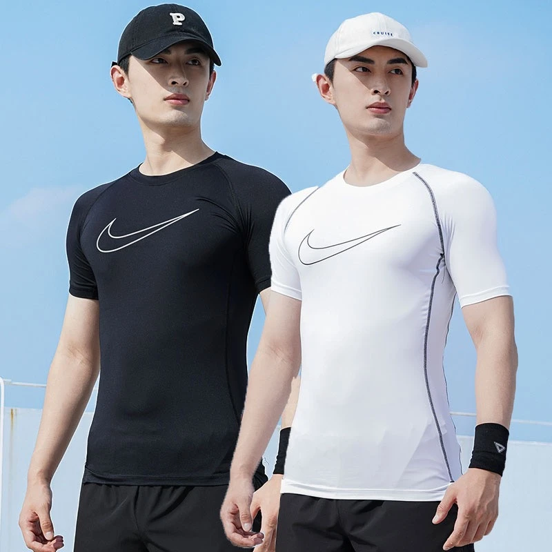 Nike耐克2023新款男子夏季撸铁健身瑜伽休闲运动速干紧身圆领T恤