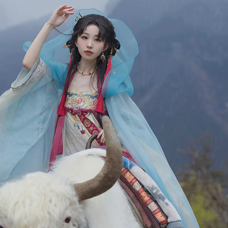 十三余小豆蔻儿[渥丹重峦]古风春夏飘逸渐变色仙气唐制汉服斗篷仙