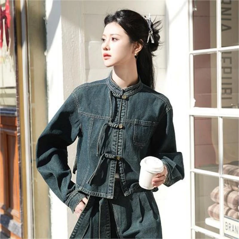 十三余[颂山]新中式国风日常休闲百搭新中式时尚外套裤子国风牛仔