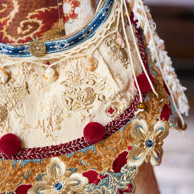 十三余小豆蔻儿[红榴秋焰]国风方巾配饰绣花套装民族风斜挎包