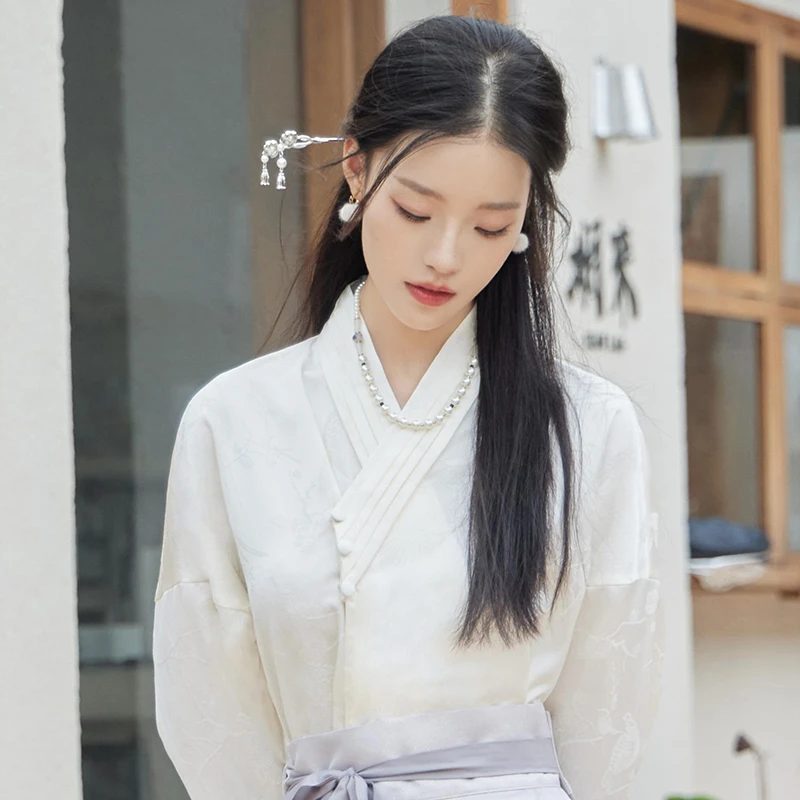 十三余小豆蔻儿[鹊声]国风新中式汉元素衬衫提花日常国风白色衬衫