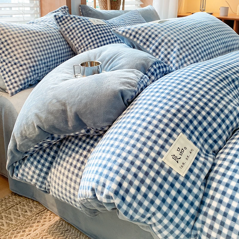 牛奶绒床上四件套冬天季加绒加厚双面珊瑚绒被套法兰绒床单三件套