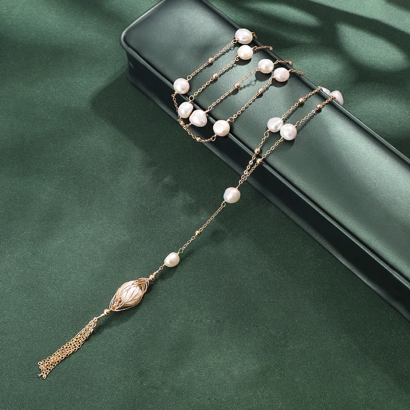 素款时尚长款白色毛衣链项链长链手工大气百搭6194