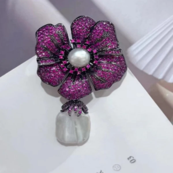 黄铜锆石胸针 【牡丹花】可爱简约轻奢时尚韩版手工胸针6177