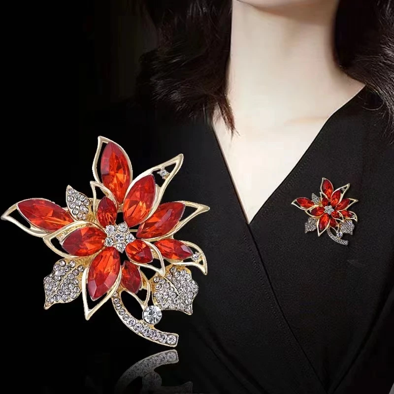 铜合金锆石胸针 【红莲花】高档轻奢时尚百搭胸针7096-1