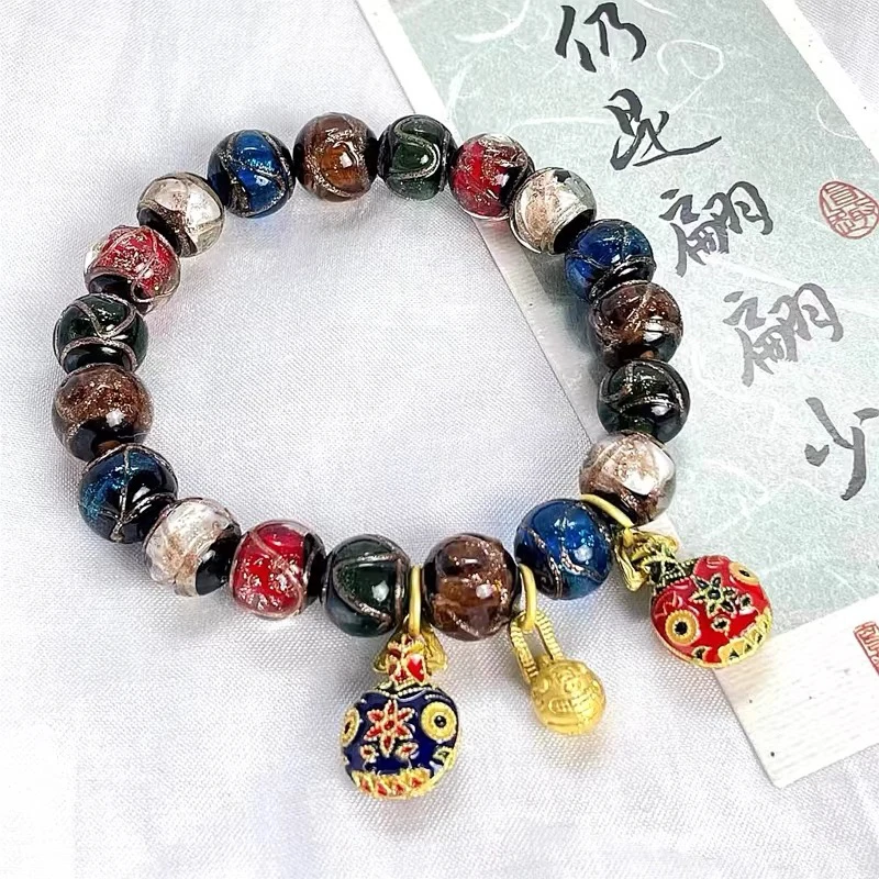 北京同款多宝手工琉璃手串瓷珠古法多宝五行珠吞金兽一家三口单圈