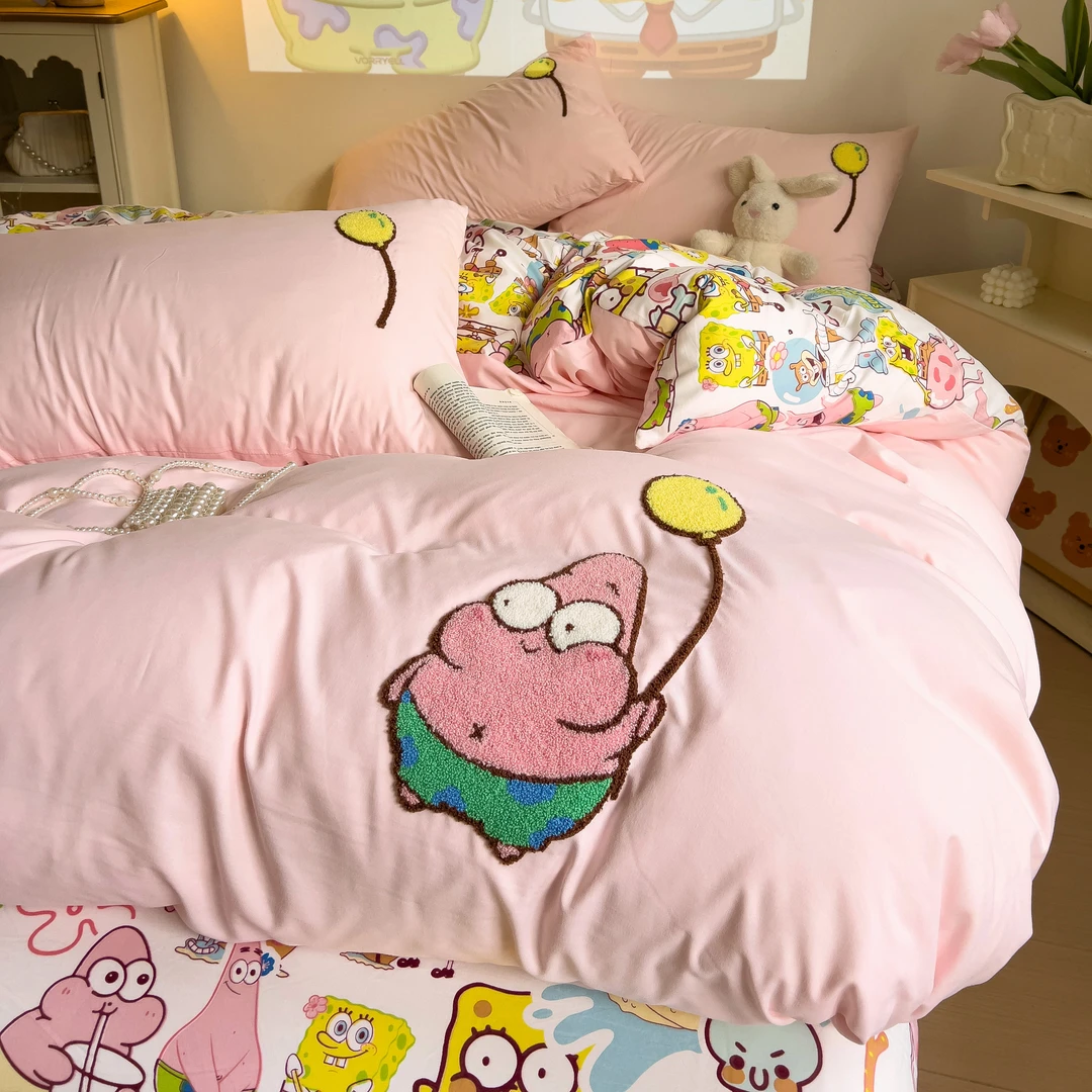 原创-毛巾刺绣印花双面款云朵棉四件套学生宿舍三件套床上四件套