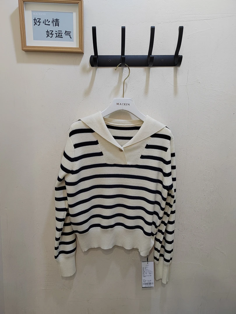 麦寻秋冬新款大翻领条纹针织衫ztlzq001
